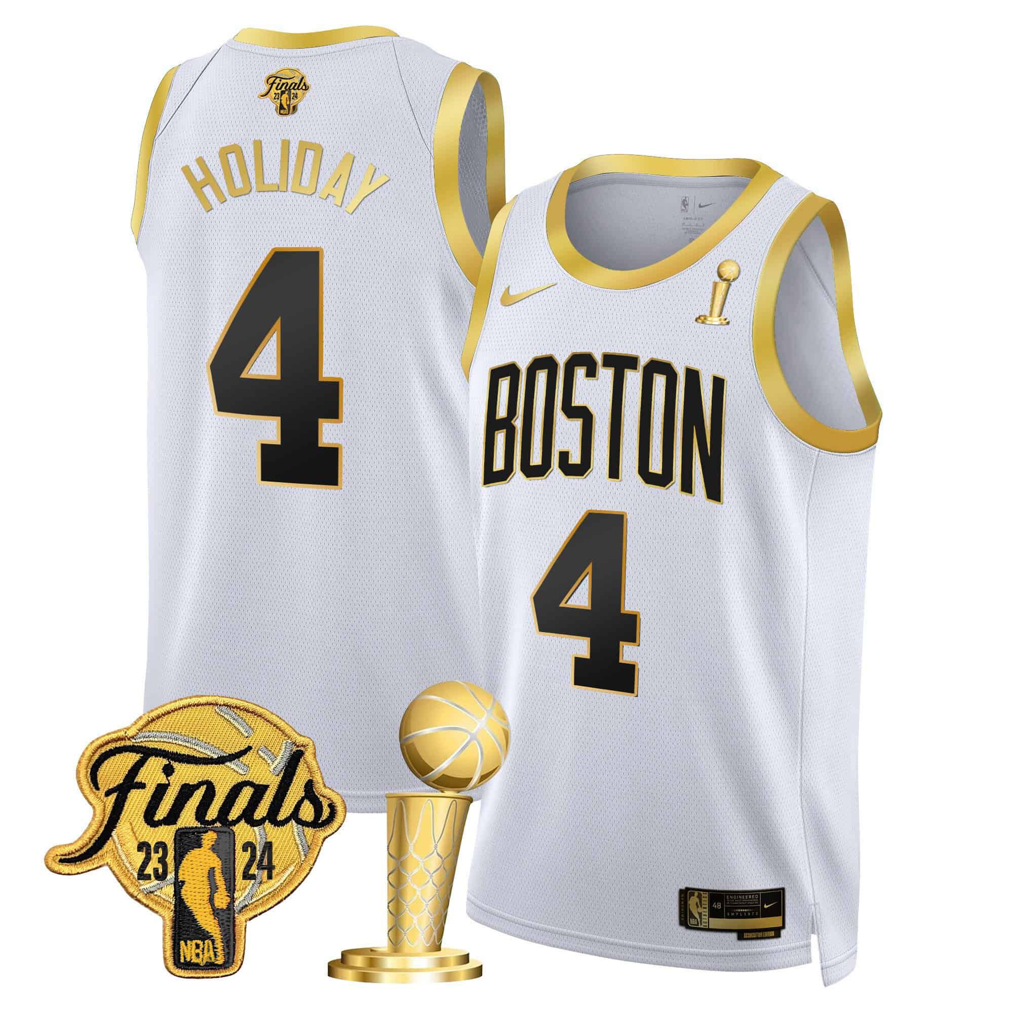 Men Boston Celtics #4 Holiday White 2024 Nike Final & Champions Patch Swingman NBA Jersey